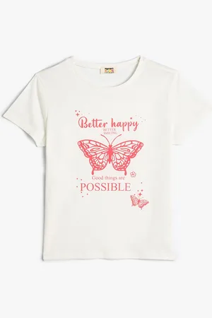 Koton Girls Typography Printed Round Neck Cotton T-shirt
