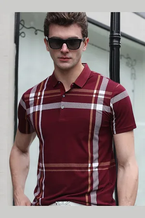 Eyebogler Men Checked Polo Collar Pockets T-shirt