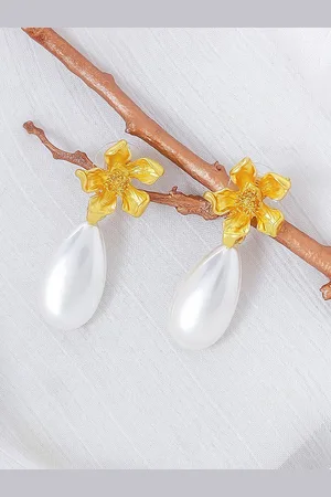 Joker & Witch Gold-Plated Artificial Beads-Beaded Floral Drop Earrings