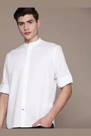 Nautica Men Band Collar Roll-Up Sleeves Pure Cotton Shirt