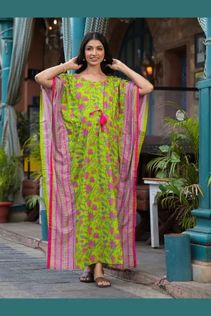 Aujjessa Floral Print Cotton Round Neck Kimono Sleeves Maternity A-Line Dress
