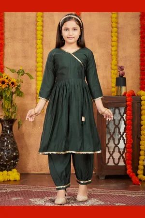 Aarika Girls Angrakha Pure Silk Kurta With Patiala