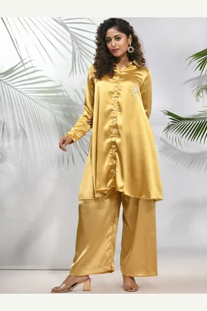 Charukriti Shirt Collar Satin Longline Shirt With Palazzo