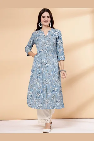 Pistaa Ethnic Motifs Printed Mandarin Collar Cotton A-Line Kurta