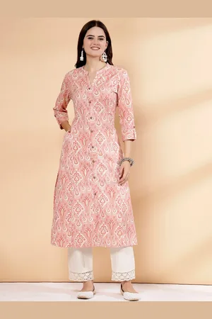 Pistaa Ethnic Motifs Printed Mandarin Collar Cotton A-Line Kurta
