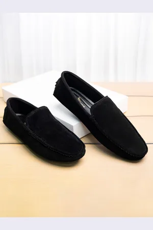 LOUIS STITCH Men Obsidian Black Italian Suede Leather Handmade Driving Loafers