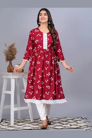 Bachuu Round Neck Floral Printed Gotta Patti Kurta