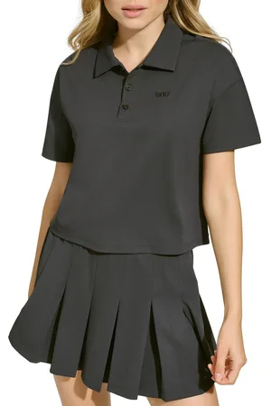 DKNY Polo Collar Drop-Shoulder Sleeves Cotton T-shirt