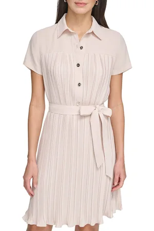 DKNY Striped Shirt Collar Short Sleeves Shirt Casual Dress Comes With A Belt