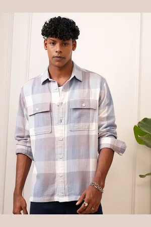 LocoMotive Men Premium Mocklino Dobby Textured Checked Oversized Overshirt