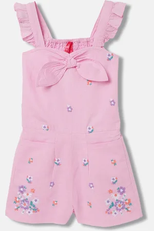 Blue Giraffe Girls Floral Embroidered Cotton Jumpsuit