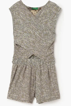 Benetton Girls Floral Printed V-Neck Jumpsuit