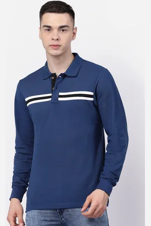 Kalt Striped Polo Collar Long Sleeves Cotton Casual T-shirt