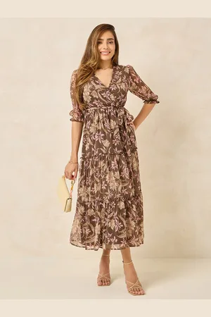 Styli Ethnic Motifs Print Three-Quarter Sleeves V-Neck Empire Maxi Dress