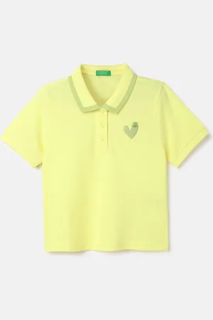 Benetton Girls Polo Collar Short Sleeves Regular Fit Pure Cotton T-shirt