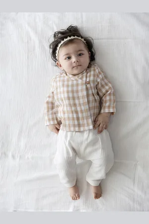 Tiber Taber Infants Checked V Neck Pure Cotton Top with Trousers
