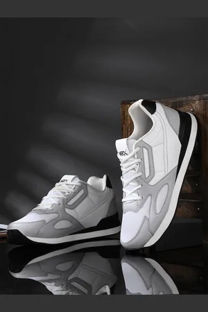 HRX Men White & Grey Heritage Colourblocked Comfort Insole Mesh Sneakers