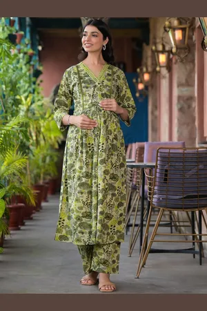 Aujjessa Floral Printed Regular Pure Cotton Kurta & Trousers