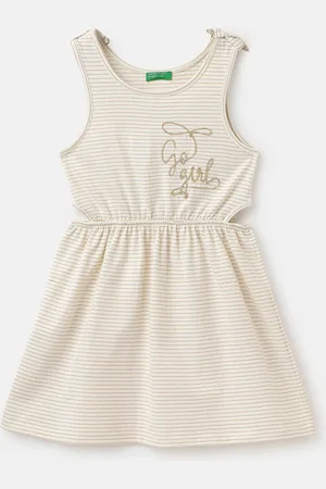 Benetton Girls Striped Sleeveless Fit & Flare Dress
