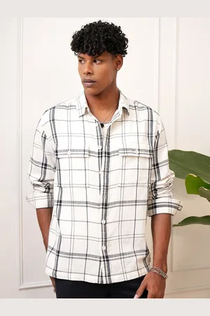 LocoMotive Men Premium Mocklino Dobby Textured Checked Oversized Overshirt