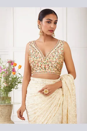 Soch Beige Embroidered Art Silk Saree Blouse