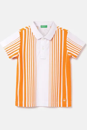 Benetton Boys Striped Polo Collar Pure Cotton Pockets T-shirt