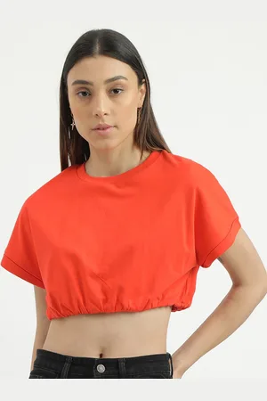 Benetton Extended Sleeves Pure Cotton Blouson Crop Top