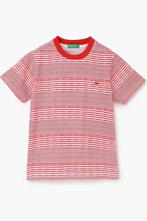 Benetton Boys Striped Round Neck Short Sleeves Pure Cotton T-shirt