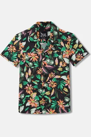 Blue Giraffe Boys Floral Opaque Printed Casual Shirt