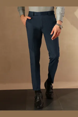 DENNISON Men Navy Blue Tapered Fit Trousers