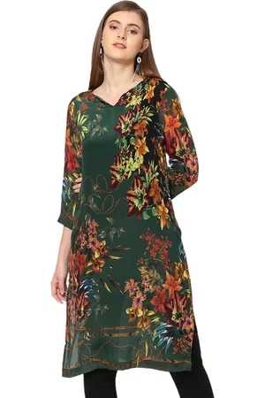 Cloth Haus India Floral Printed Notch Neck A-Line Kurta
