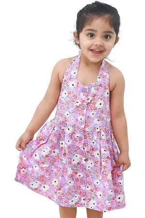 Campana Girls Floral Printed Halter Neck A-Line Dress