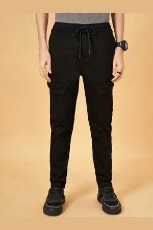 PEOPLE Men Black Mid Rise Cotton Track Pants