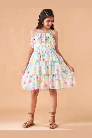 Cherry & Jerry Girls Floral Print Shoulder Straps Layered Fit & Flare Dress