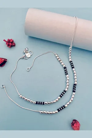 Anouk Set Of 2 Silver-Plated Beaded Brass Anklet