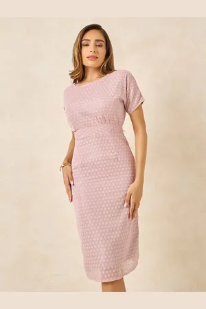 Styli Polka Dot Print Short Sleeves Round Neck Sheath Midi Dress