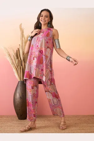 InWeave Floral Printed Regular A-Line Kurti with Trousers