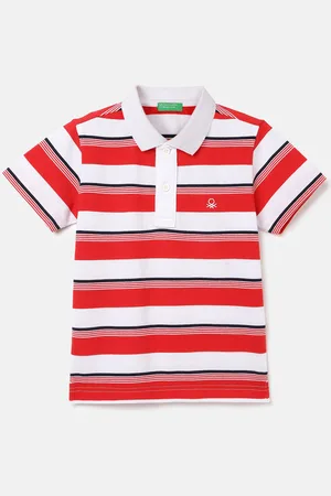 Benetton Boys Striped Polo Collar Pure Cotton Pockets T-shirt