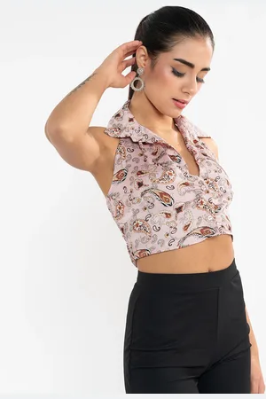 Stylecast Floral Print Shirt Style Crop Top