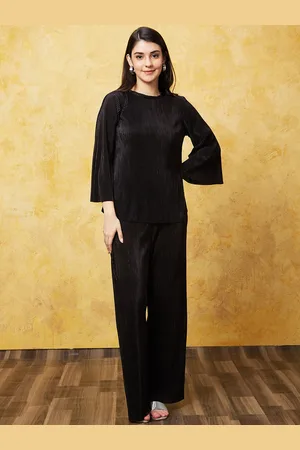 Globus Women Black Solid Casual Co-Ord Set Palazzo