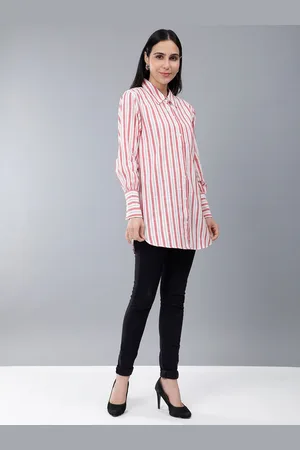 HERE&NOW Multi Striped Long Sleeves Longline Casual Shirt