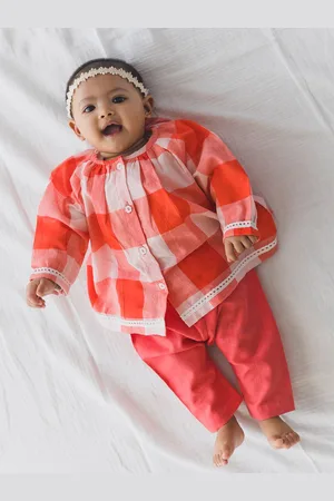 Tiber Taber Girls Round Neck Checked Tunic with Trousers