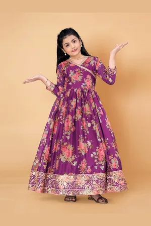 BAESD Girls Floral Print V-Neck Three-Quarter Sleeves Maxi Dress