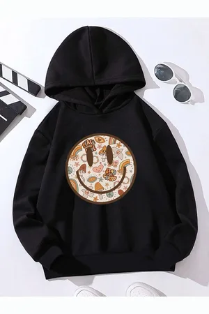 Stylecast Girls Black Graphic Printed Hooded Sweatshirt
