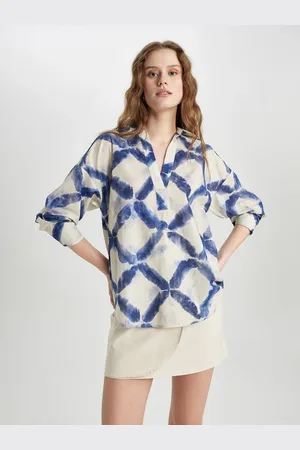 DeFacto Abstract Printed Regular Sleeves Cotton Shirt Style Top
