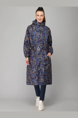 THE CLOWNFISH Juliet Women Blue Orange Abstract Waterproof Long Rain Jacket