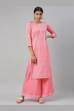 Ahika Coral Bandhani Printed Regular Gotta Patti Straight Kurta with Palazzos