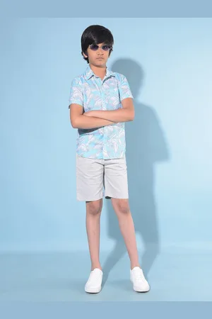 Crimsoune Club Boys Classic Slim Fit Floral Printed Casual Shirt