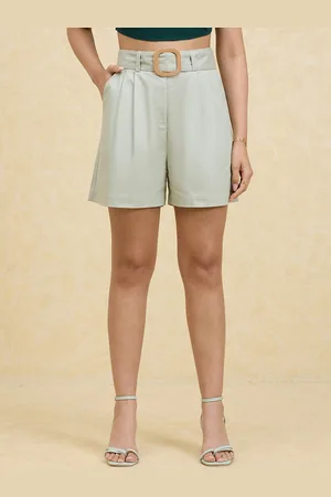 20Dresses Women Sea Green High-Rise Shorts With Belt