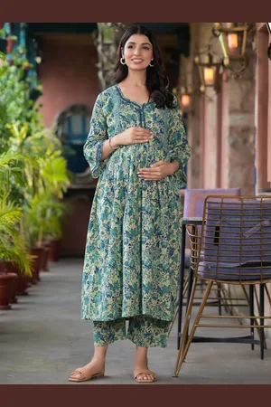 Aujjessa Floral Printed Empire Pure Cotton Kurta & Trousers